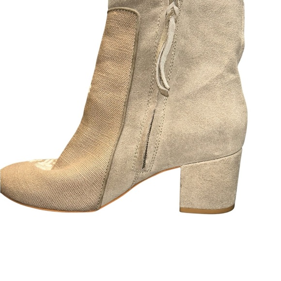 Toms Evie Floral Embroidered Suede Canvas Block Heel Boot Taupe Women's Size 7.5 - Picture 3 of 13